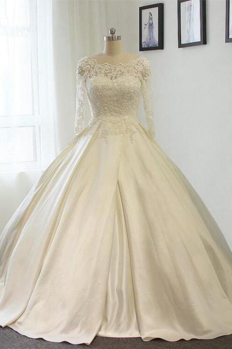 2017 Ball Gown Princess Dress For Wedding Event Lace Appliques A Line White / Ivory Pearl Bride Dress Custom Size