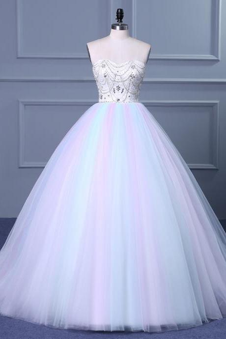 Strapless Sweetheart Colorful Wedding Gown With Sweep Train